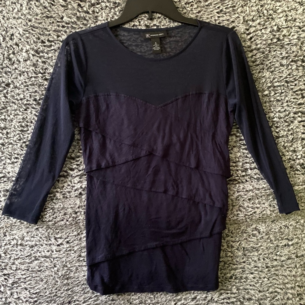INC Womens Navy Bleu Sirt 3/4 Sleeves Size Small - Picture 3 of 6
